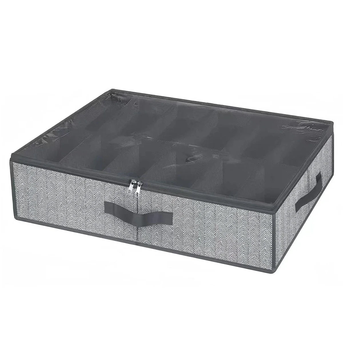 Shelfy Stow under-bed shoe organizer with clear window holding 12 to 16 pairs
