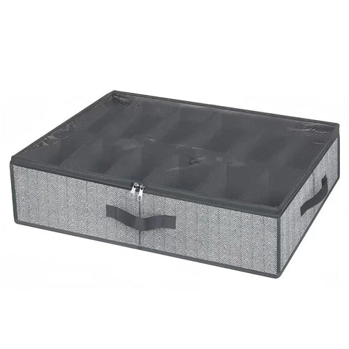 Shelfy Stow under-bed shoe organizer with clear window holding 12 to 16 pairs